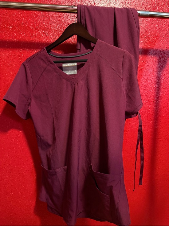 Skechers Other - 80. Preloved Skechers Women's V-Neck Top and Scrub Pants Set in Plum